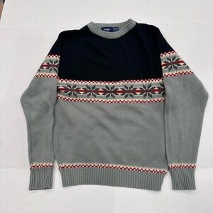 Vintage Wrangler Men's Knit Pullover Sweater Gray Black Red White Crew Neck Med